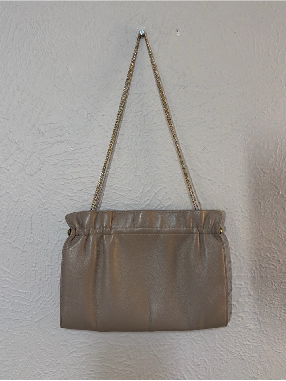 Beige Chain-Handle Leather Shoulder Bag